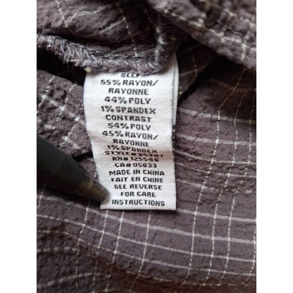 Habitat Womens Plaid Blouse Large Button Front Brown/White 3/4 Sleeves Lagenlook - Picture 5 of 7